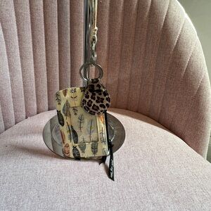Feather Print Keychain with Leopard Accent